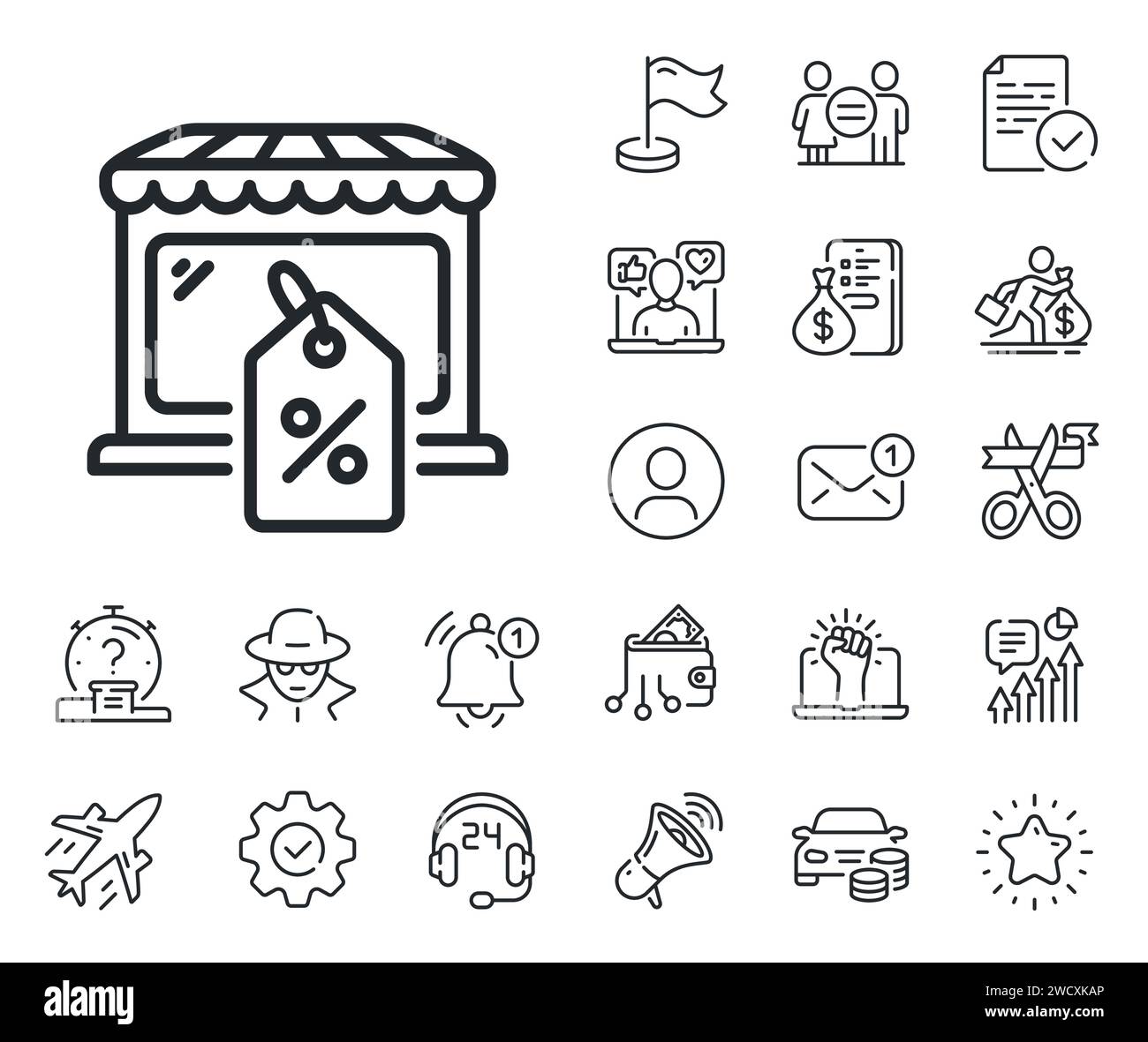 Market sale line icon. Wholesale store sign. Salaryman, gender equality