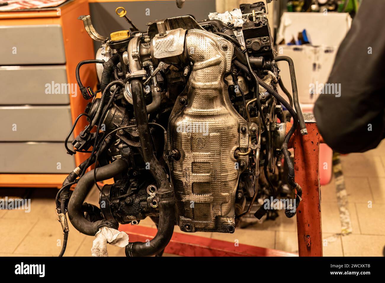 Closeup photo of a dismantled diesel engine's particulate filter