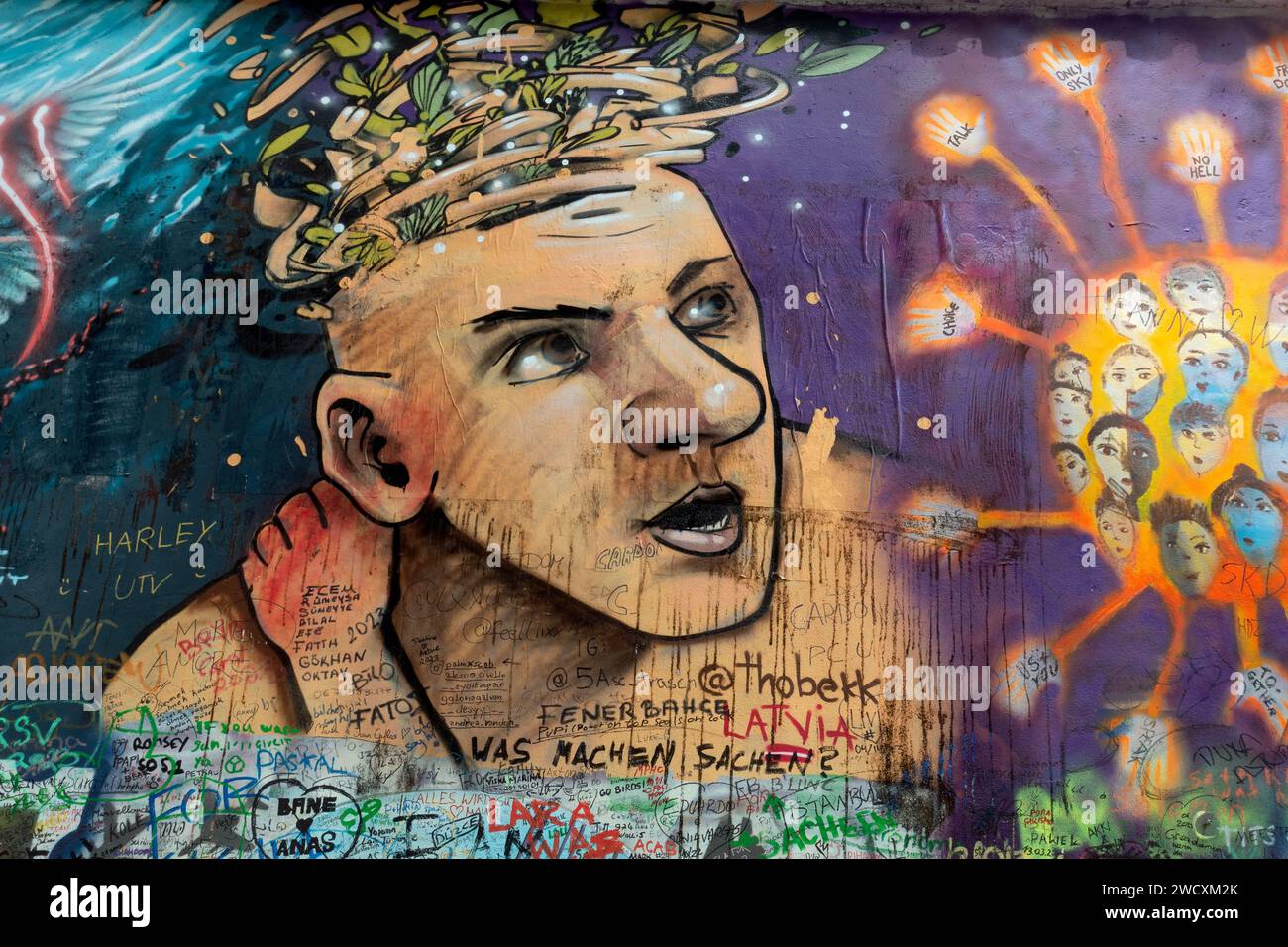 Mural on the Lennon Wall, Malá Strana, Prague, Czechia. Stock Photo