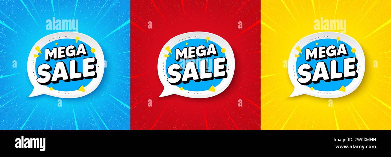 Mega sale bubble. Discount banner shape. Sunburst offer banner, flyer or poster. Vector Stock Vector