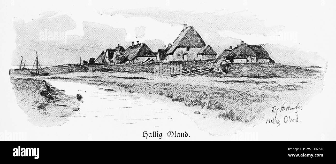 Hallig Oland, tiny North Sea islet, North Frisia, today Schleswig-Holstein, former Dukedom Schleswig, Northern Germany, Central Europe Stock Photo