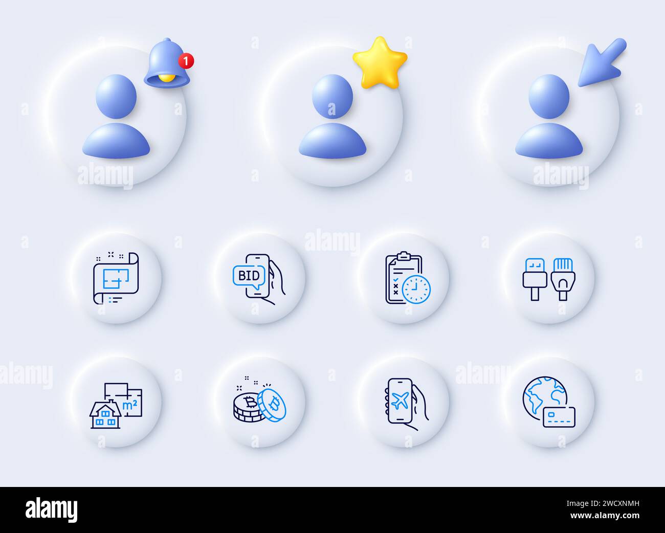 Computer cables, Flight mode and Bid offer line icons. For web app, printing. Vector Stock Vector