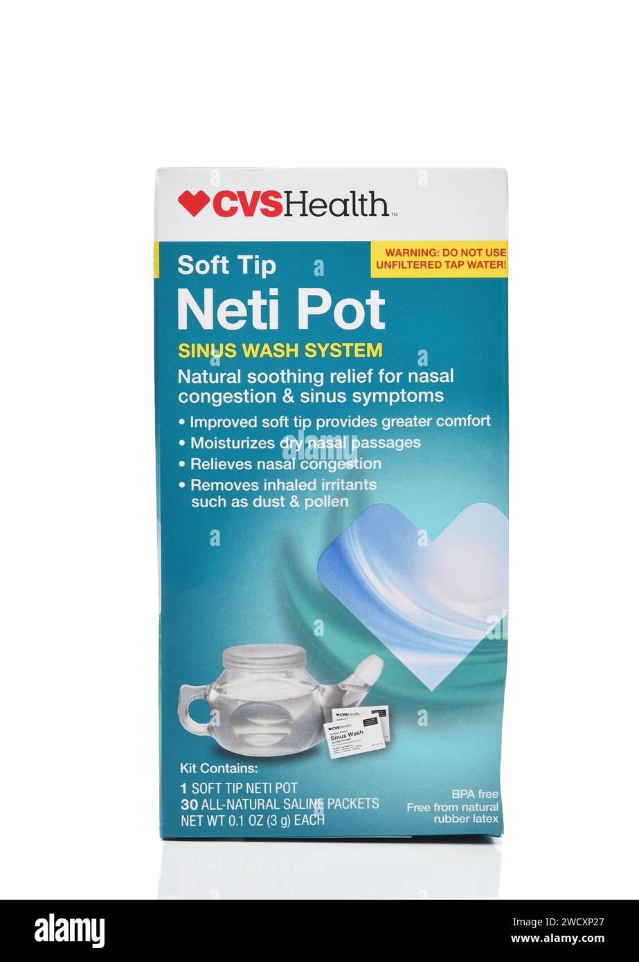 IRVINE, CALIFORNIA - 12 JAN 2024: A CVS Soft Tip Neti Pot sinus wash system. Stock Photo
