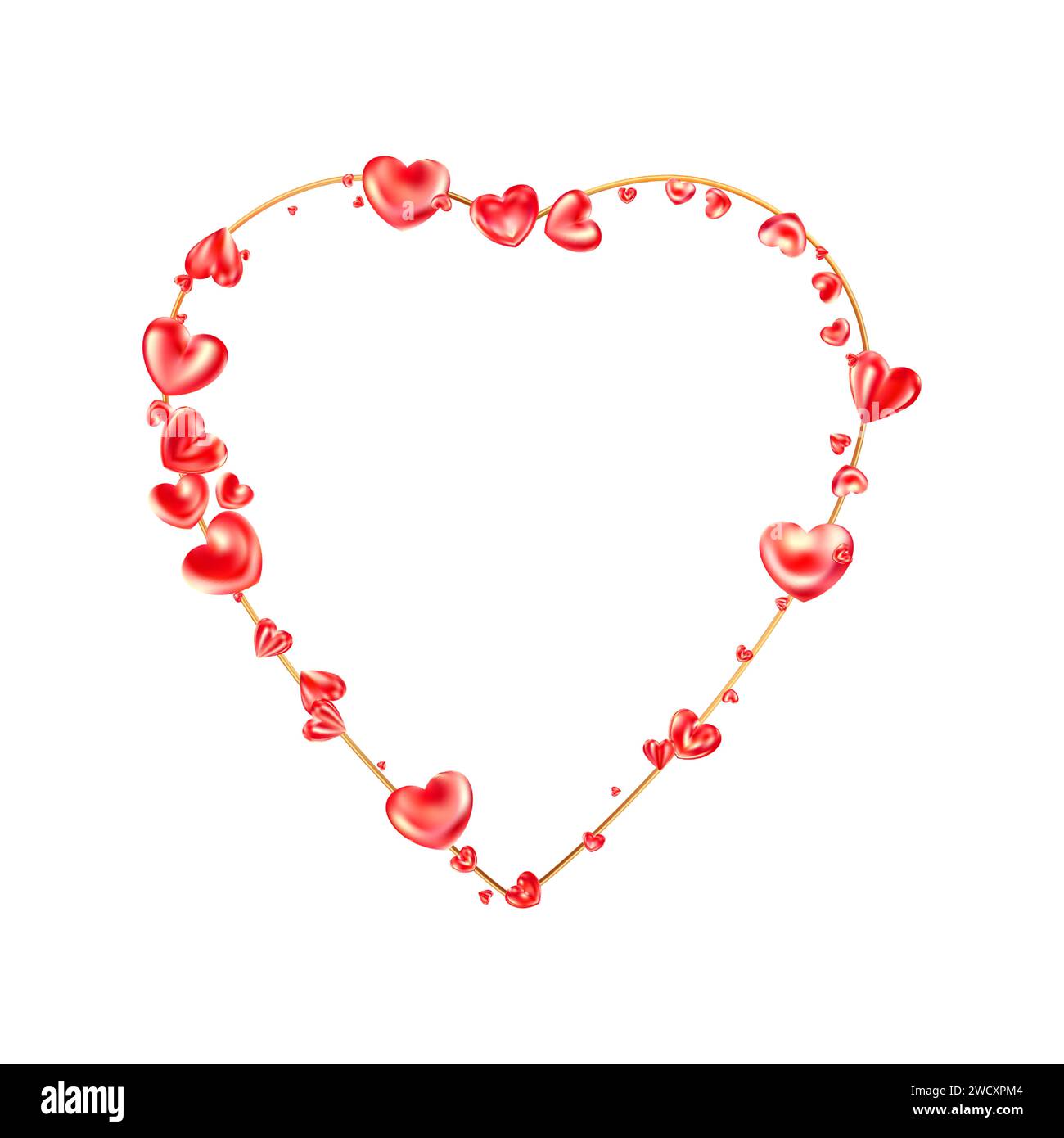 Red glossy realistic heart frame isolated on white background Stock ...