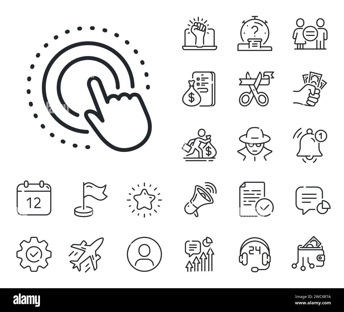 Click hand line icon. Touchscreen gesture sign. Push action. Salaryman ...