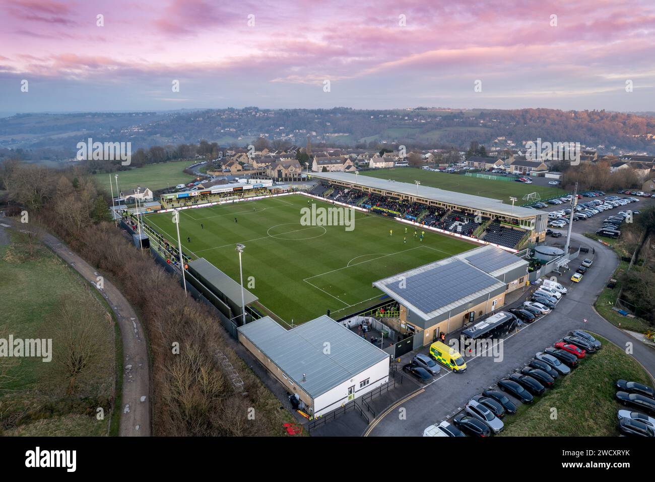 The New Lawn in Nailsworth, Gloucestershire home of football club Forest Green Rovers, UK Stock Photo