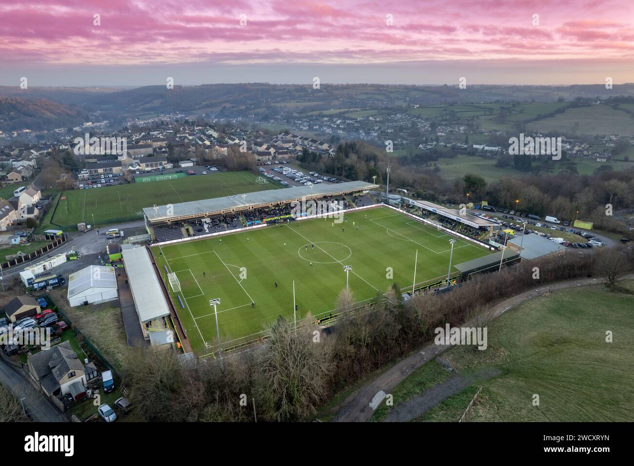 The New Lawn in Nailsworth, Gloucestershire home of football club Forest Green Rovers, UK Stock Photo