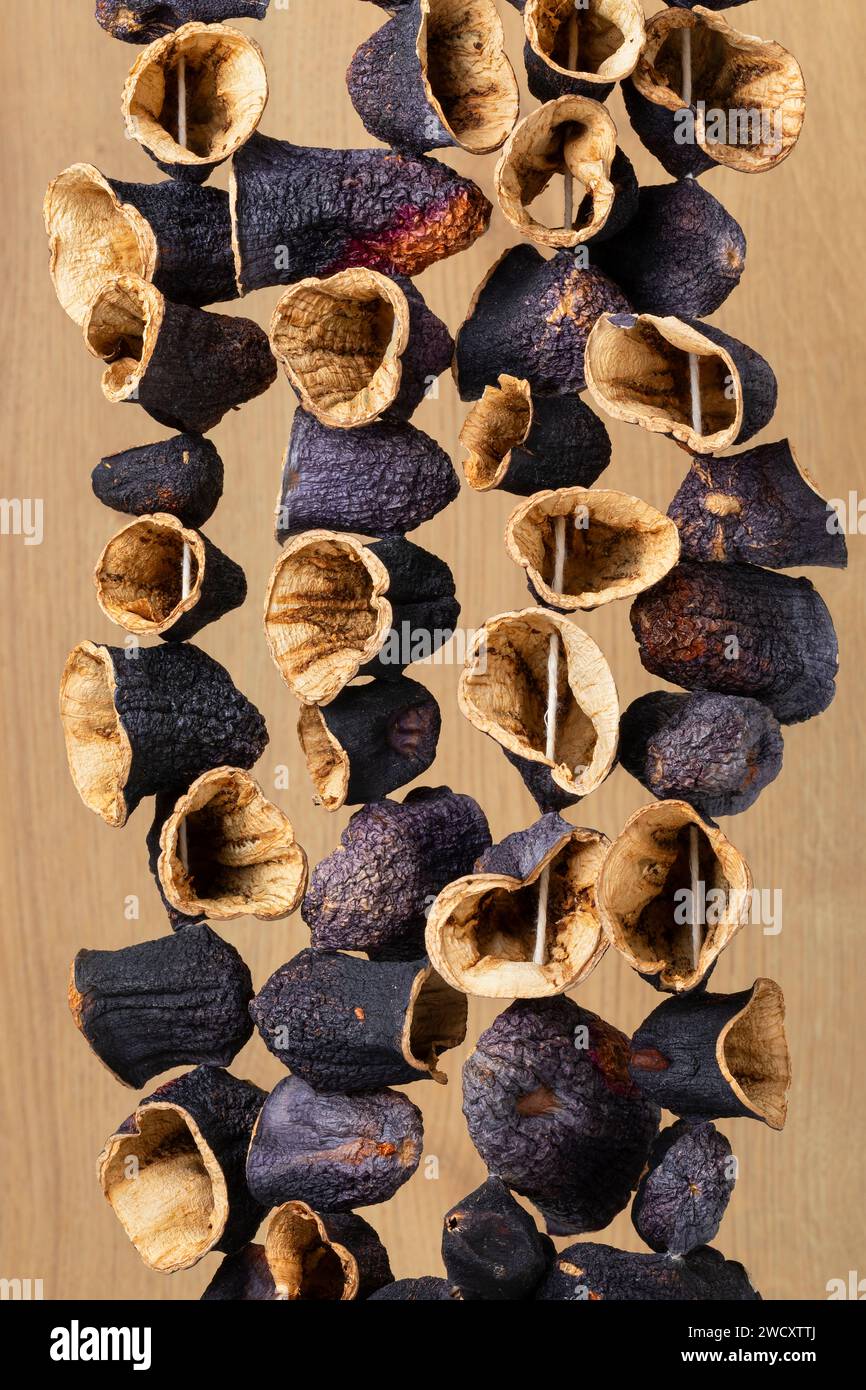 Chain of traditional dried Turkish eggplants close up Stock Photo