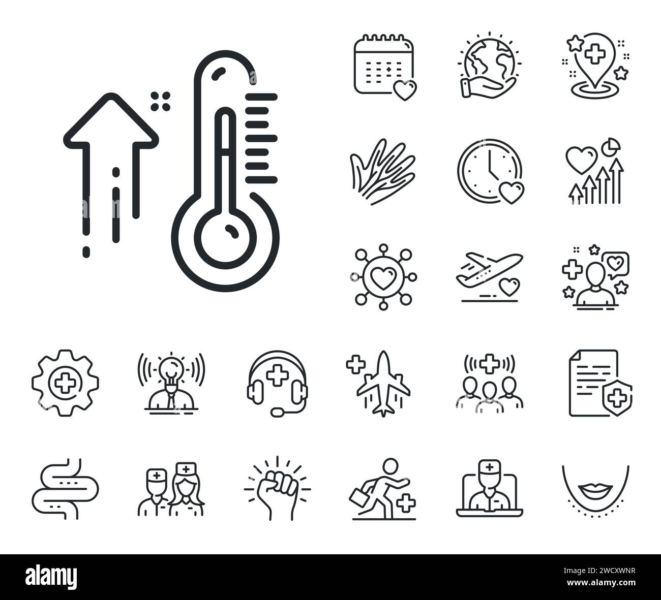 High thermometer line icon. Temperature diagnostic sign. Online doctor
