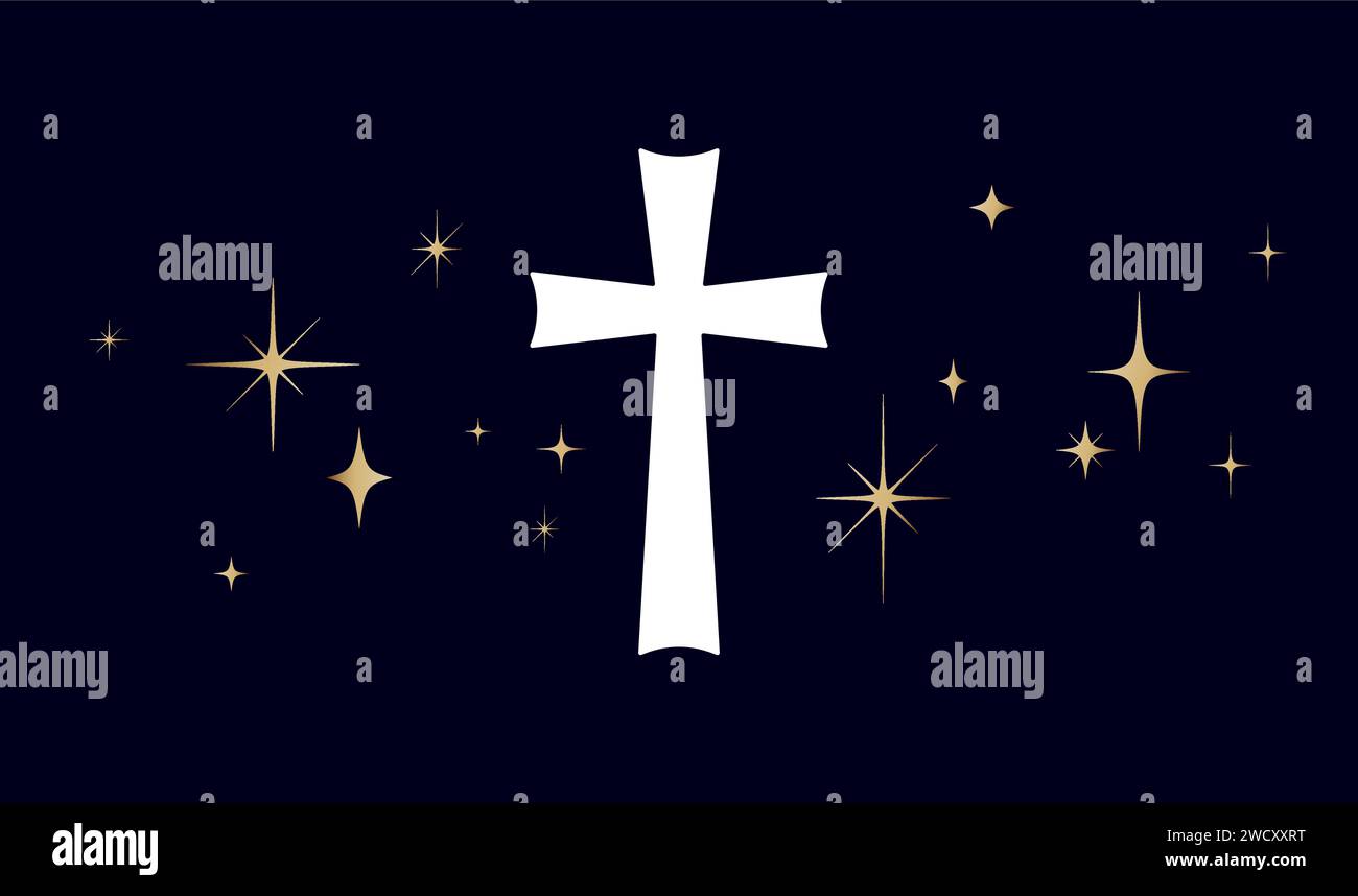 Christian religious cross. Symbol religion cross on dark background