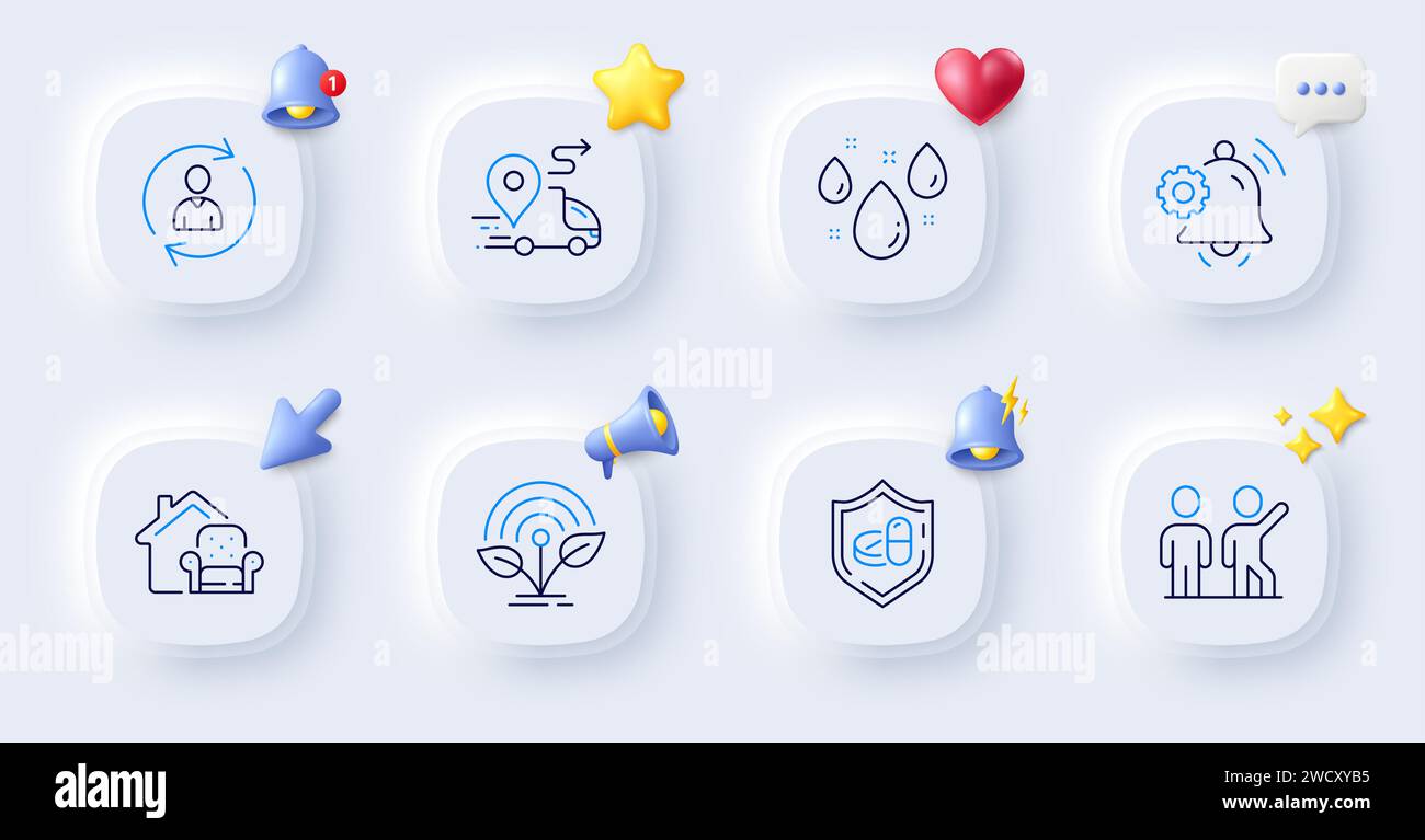 Rainy weather, Person info and Teamwork line icons. For web app, printing. Vector Stock Vector