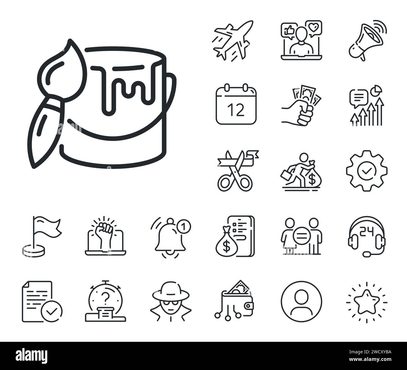 Paint brush line icon. Wall paintbrush sign. Salaryman, gender equality