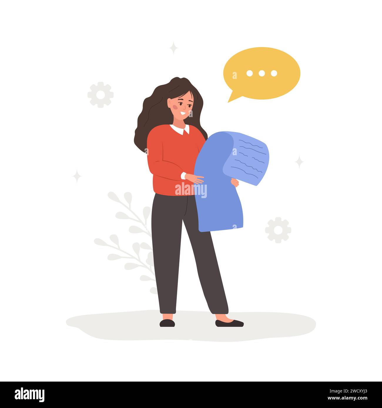 User manual concept. Female character with guide instruction. Woman reading user agreement, terms and conditions. FAQ or customer support. Vector Stock Vector