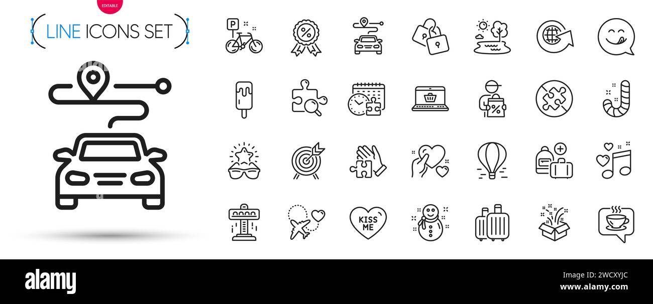 Pack of Search puzzle, World globe and Lake line icons. Pictogram icon. Vector Stock Vector