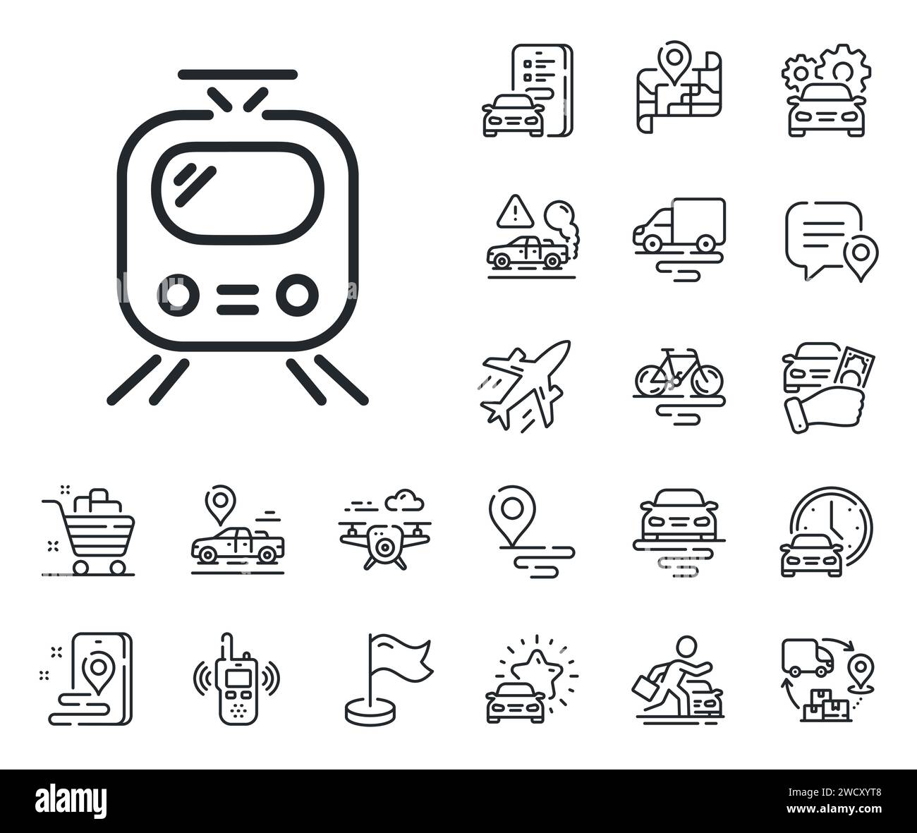Train transport line icon. Public transportation sign. Plane, supply ...