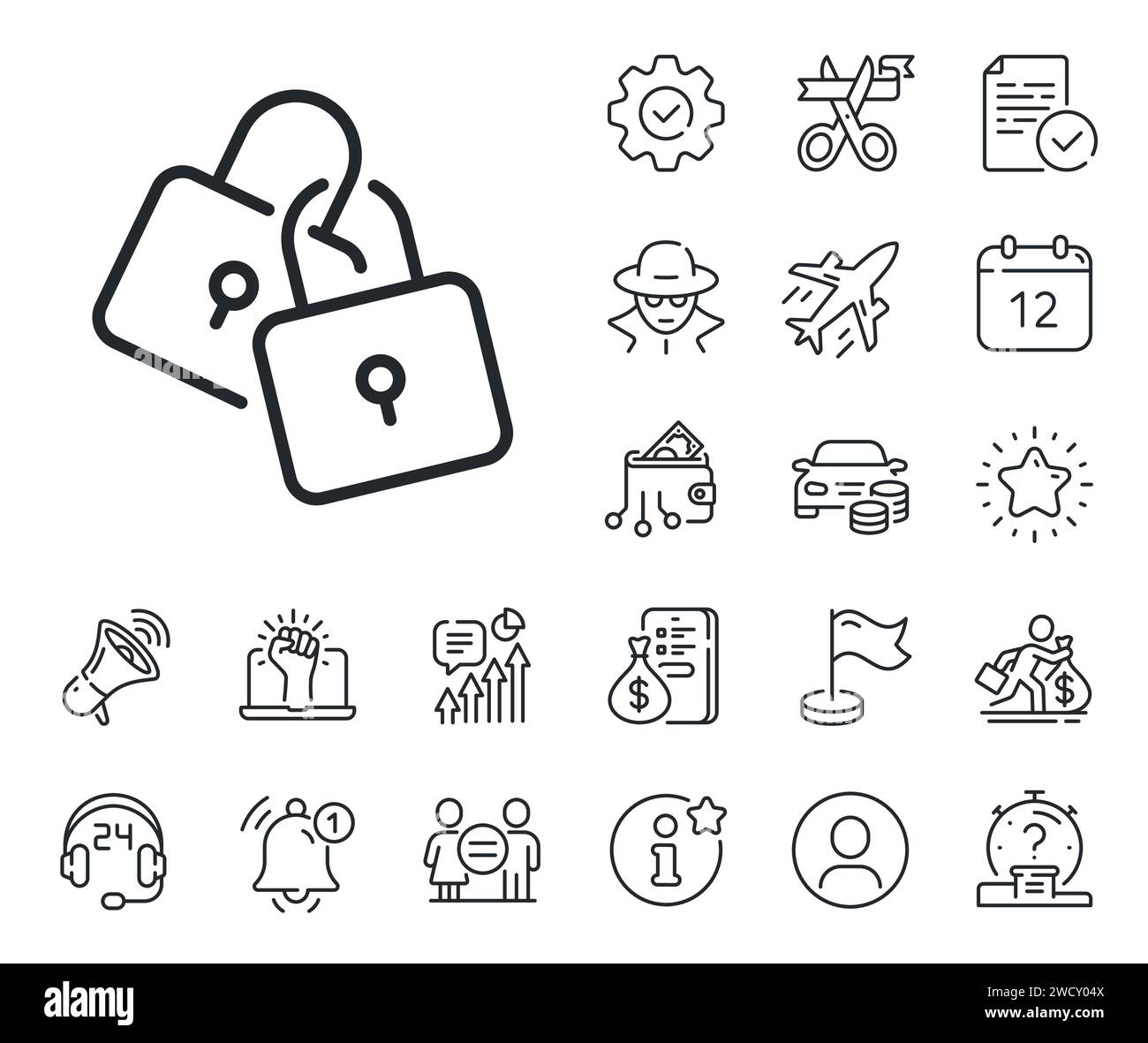 Lock line icon. Wedding padlock sign. Salaryman, gender equality and