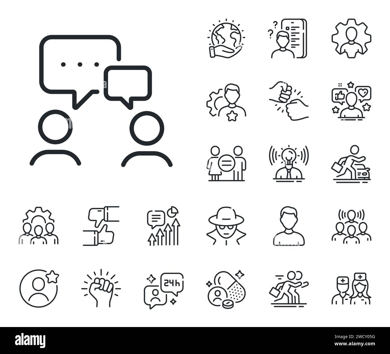 People chatting line icon. Business seminar sign. Specialist, doctor ...