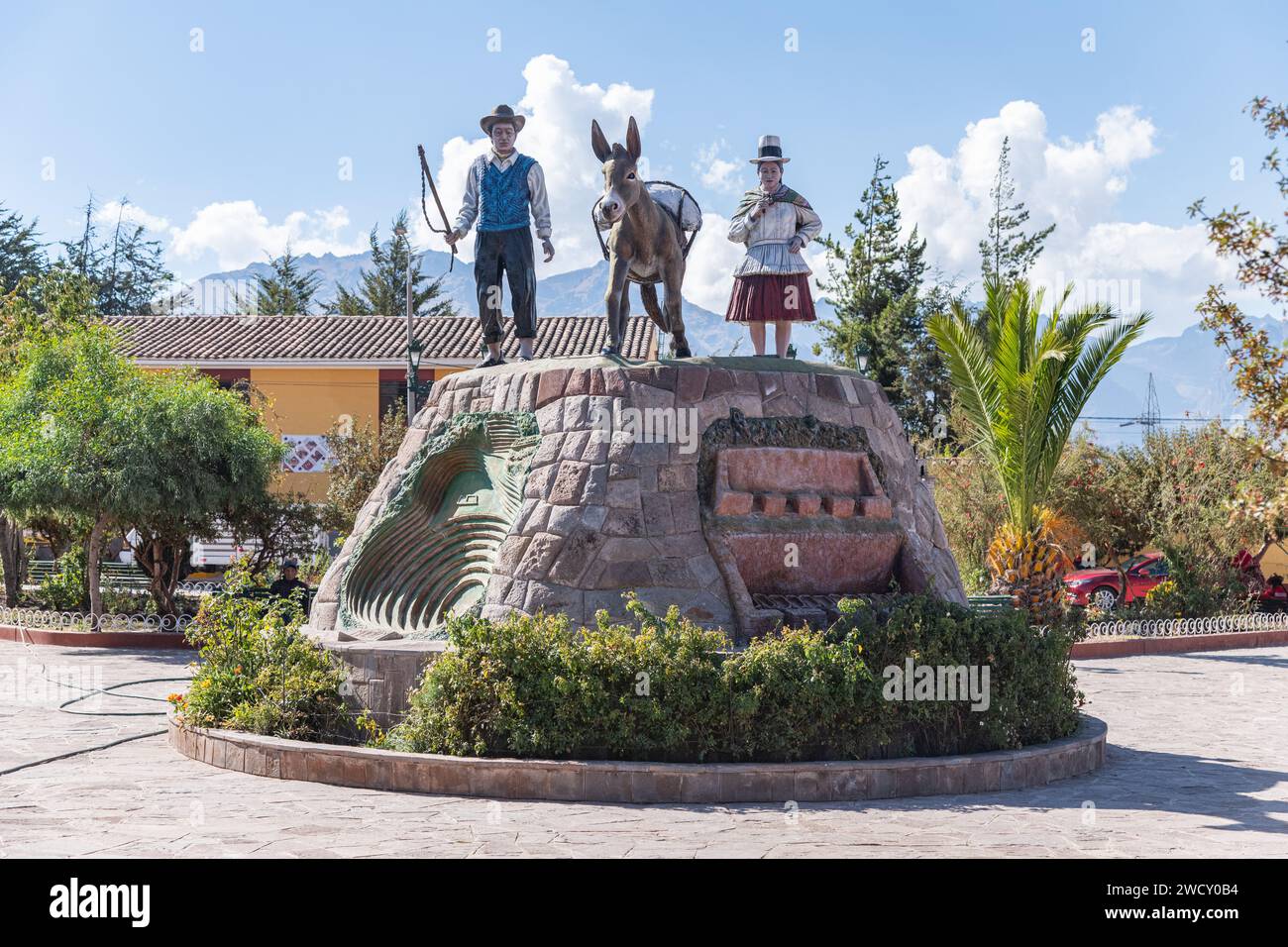 Plaza de Armas de Maras in Maras village in Peru Stock Photo