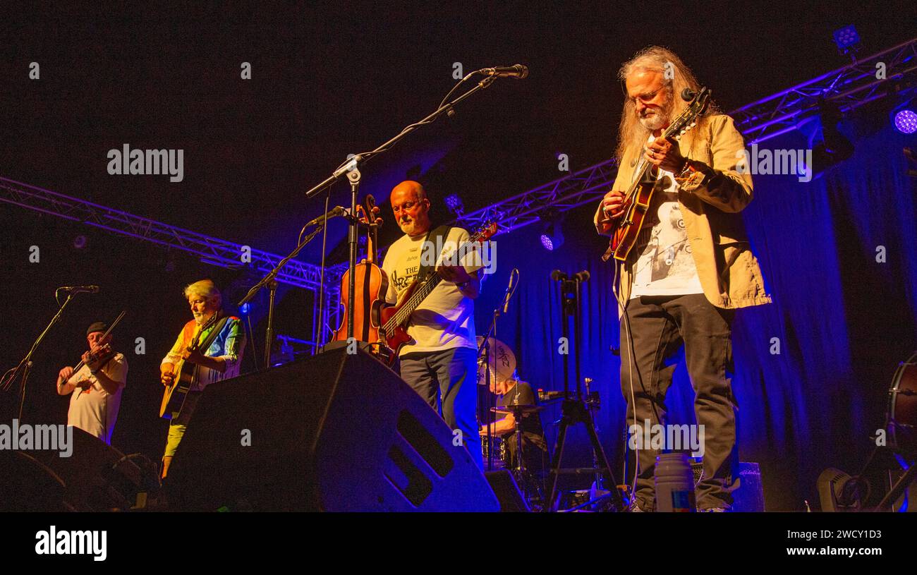 Fairport Convention on stage at the Sidmouth Folk Festival week, 2018 Stock Photo