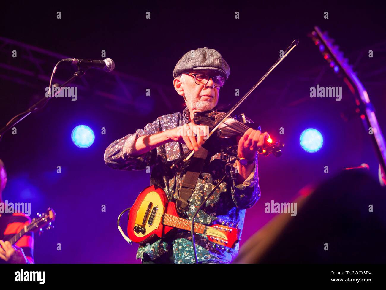 Rod Clements of 1960s / 1970s folk rock supergroup Lindisfarne at Sidmouth Folk Festival Week 2019. Stock Photo