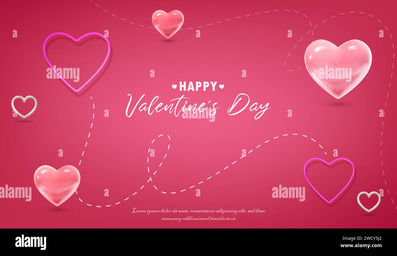 3d realistic vector illustration. Pink background with hearts. Happy ...
