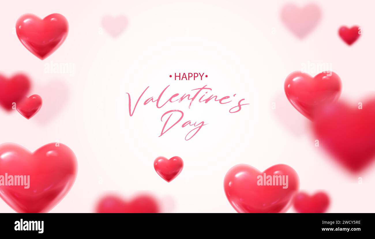 3d realistic vector illustration. Happy Valentines banner with red ...
