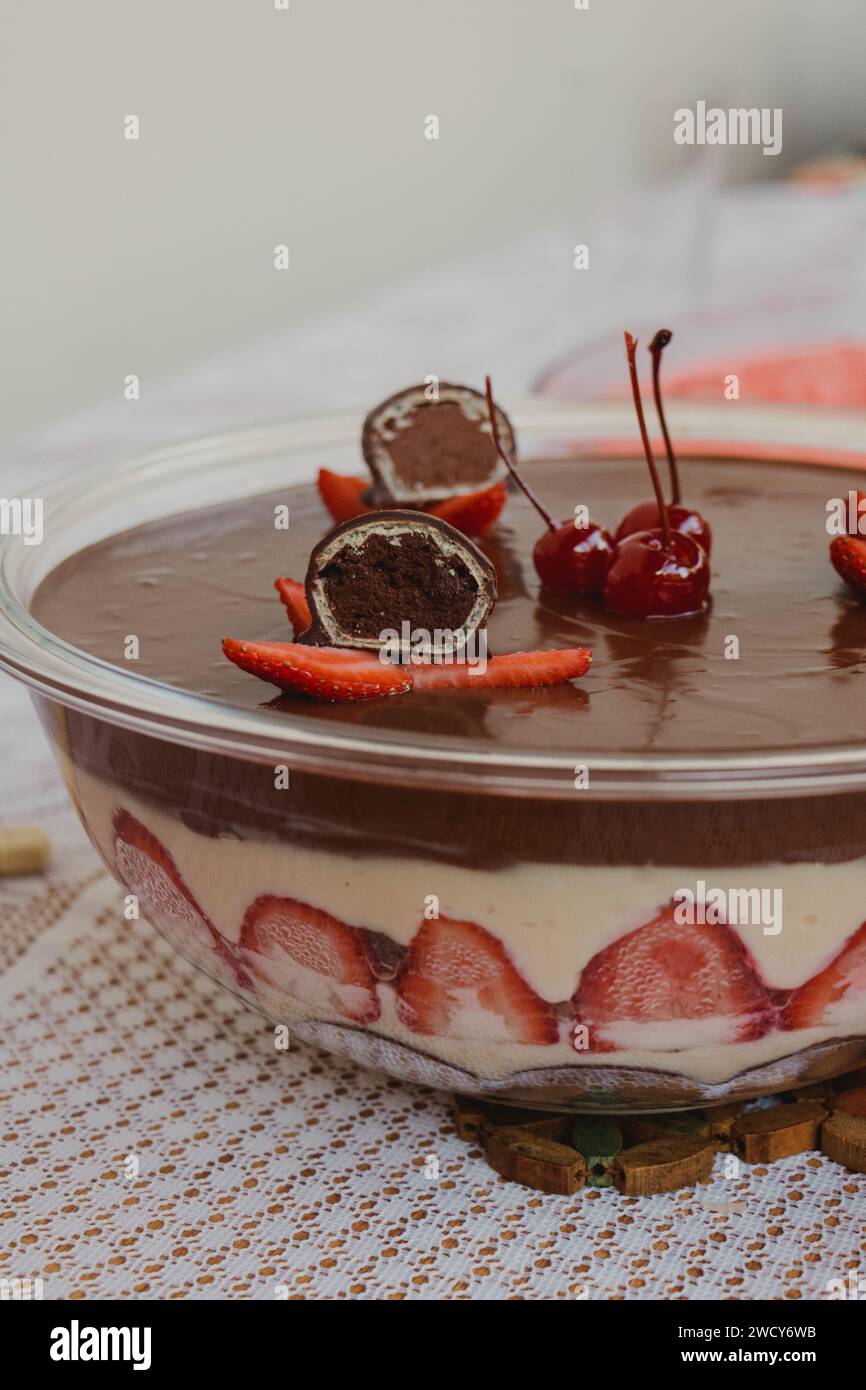 cream pave with strawberry and chocolate Stock Photo