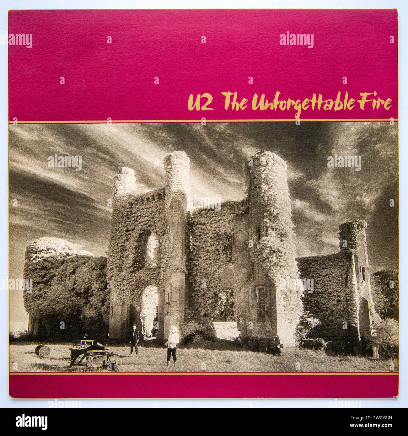 LP cover of The Unforgettable Fire, the fourth studio album by Irish rock band U2, which was released in 1984 Stock Photo