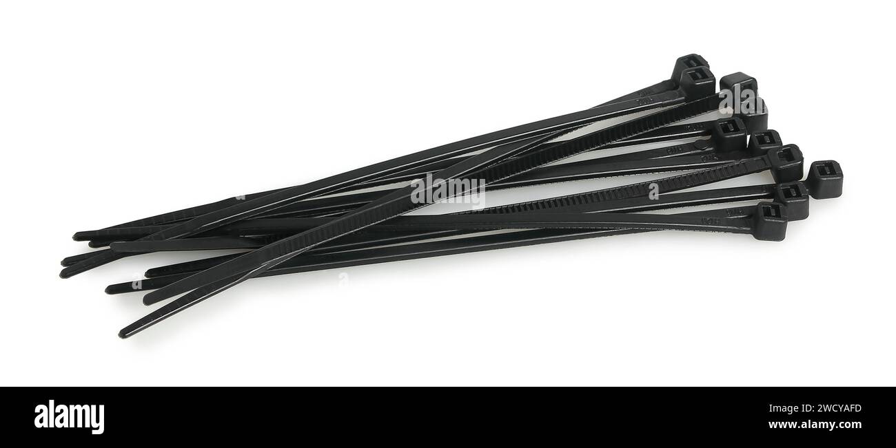 plastic cable ties isolated on white Stock Photo