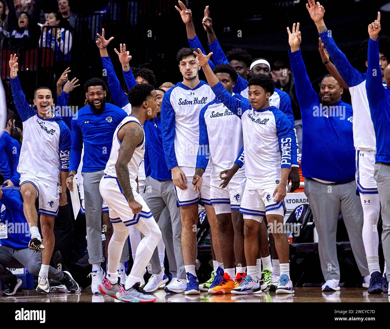 The Seton Hall Pirates bench and react after Seton Hall Pirates guard