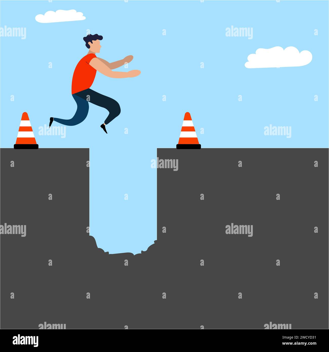 Business pitfalls concept.  Avoid the pitfalls of business failure.  Jump hazards to achieve business success concept Stock Vector