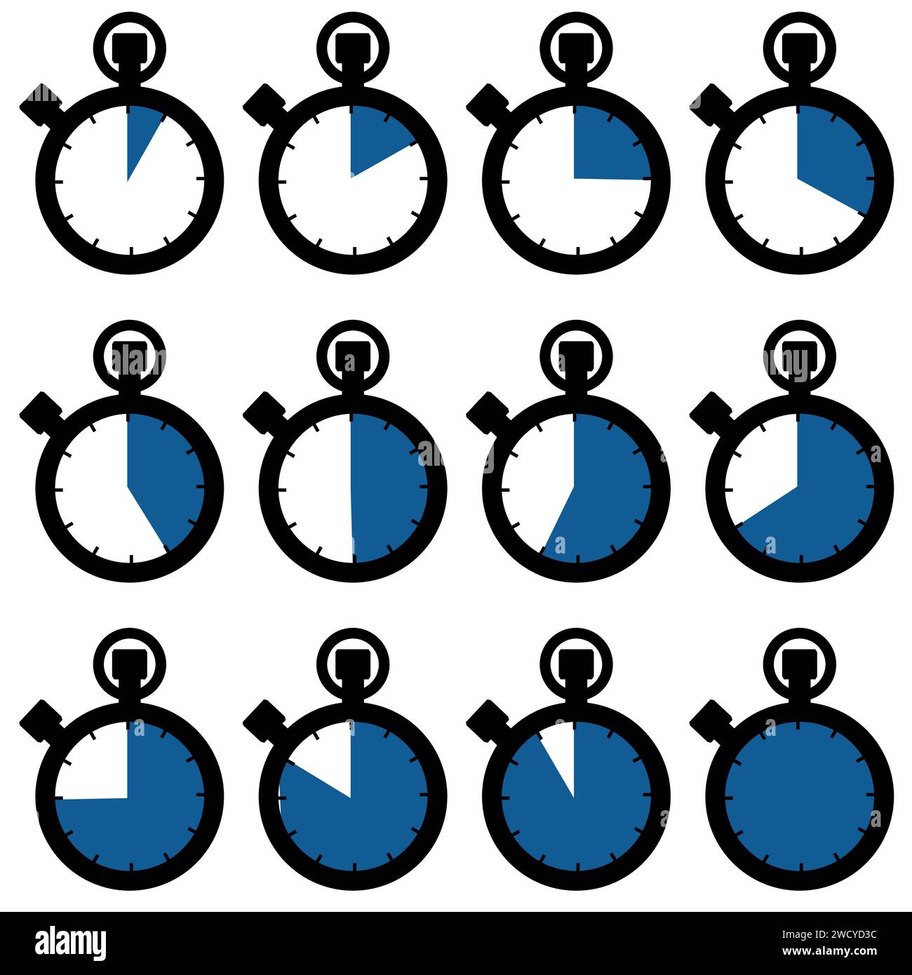 Stopwatch faces with time highlighted, countdown concept, cooking or