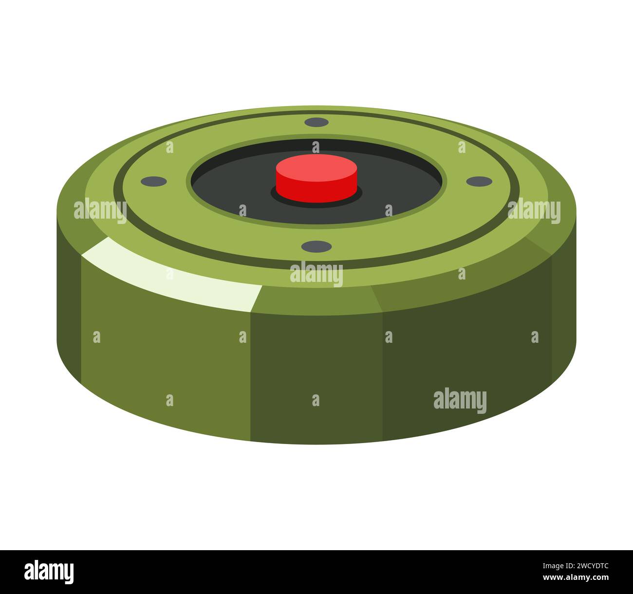 green military anti-tank mine. flat vector illustration. Stock Vector