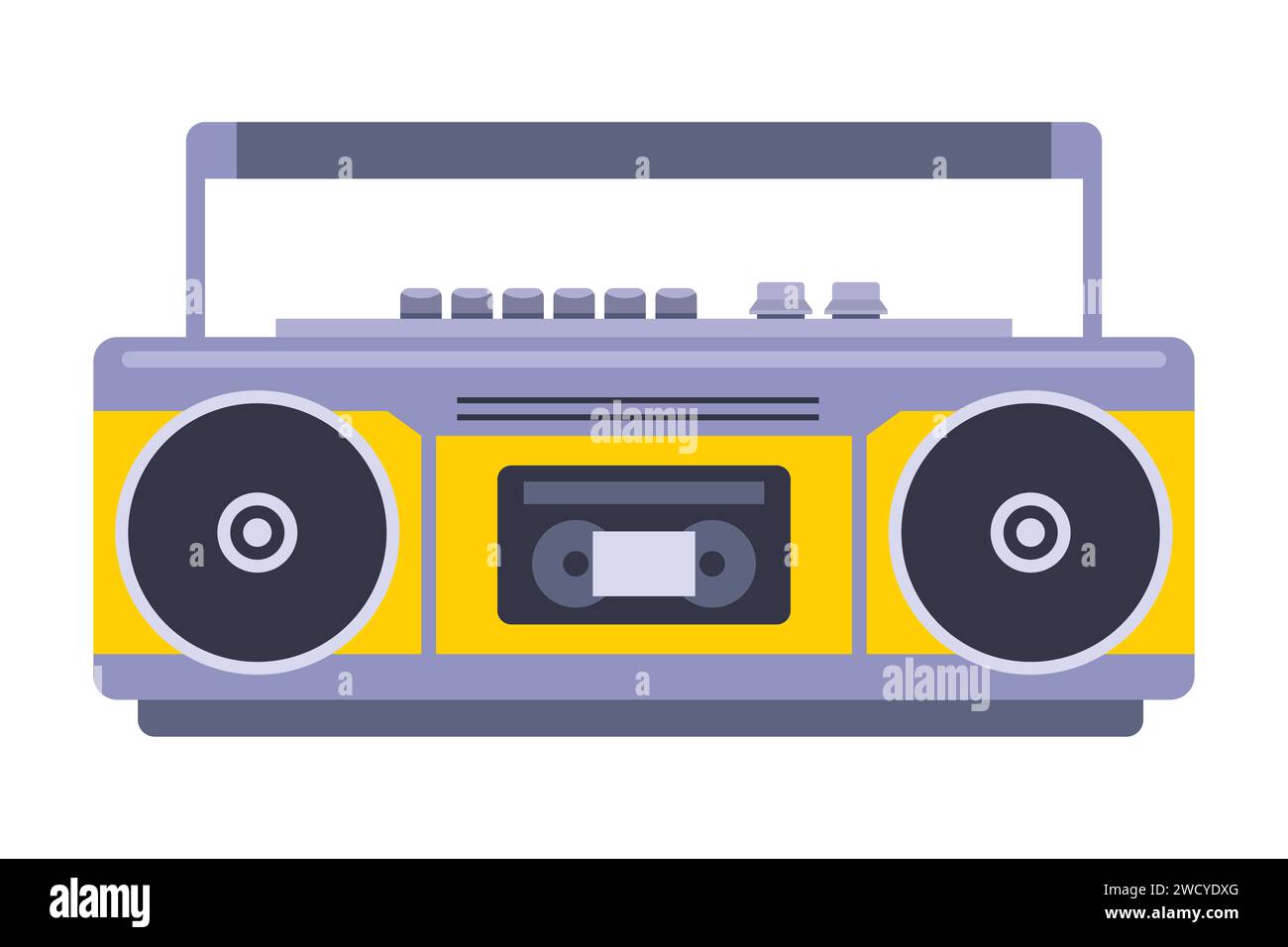 yellow tape recorder from the 80s. flat vector illustration. Stock Vector