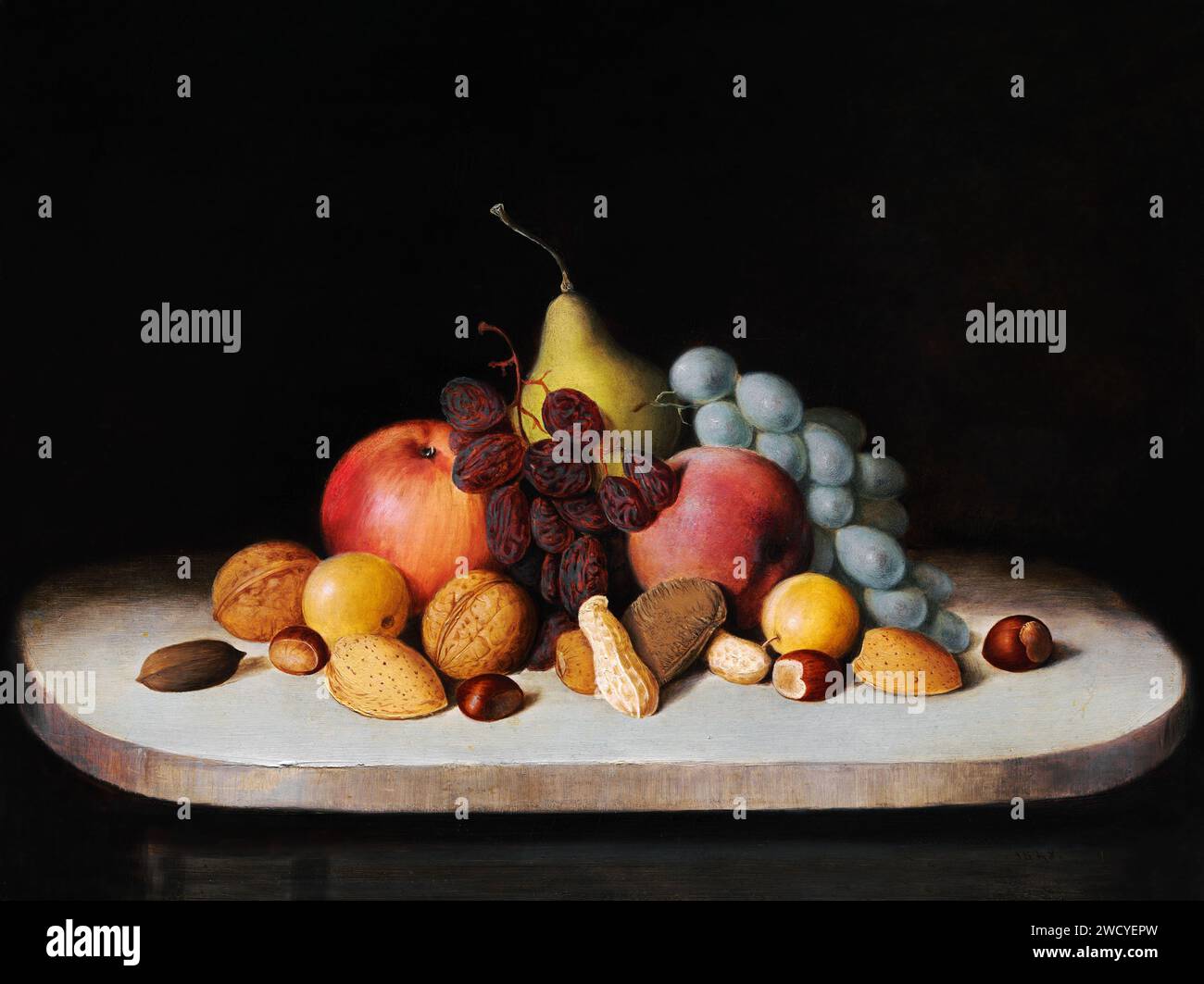 Still Life with Fruit and Nuts (1848) by Robert Seldon Duncanson. Stock Photo