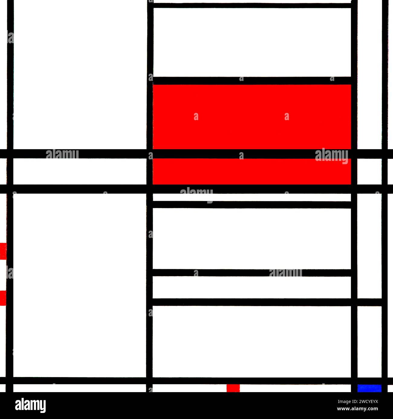 Composition No. 4 with red and blue painting in high resolution by Piet Mondrian. Original from the Saint Louis Art Museum. Stock Photo