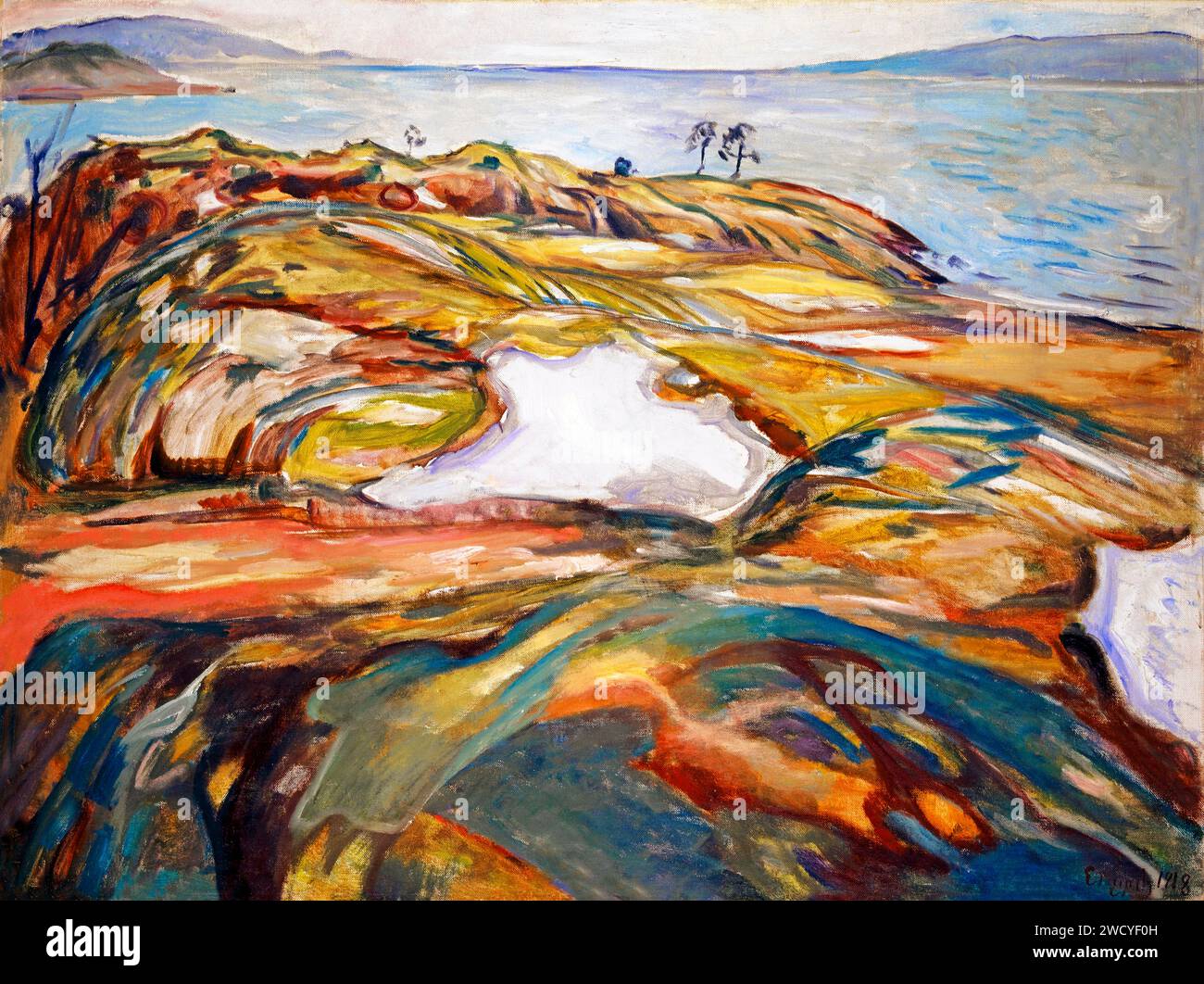 Edvard Munch's Coastal Landscape (1918) famous painting. Stock Photo