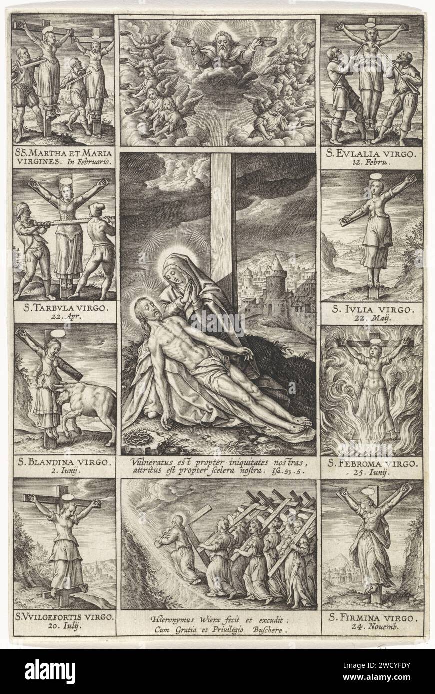 Piëta Surrounded By Scenes Of Crucified Martyrs Hieronymus Wierix 1597 1619 Print Maria