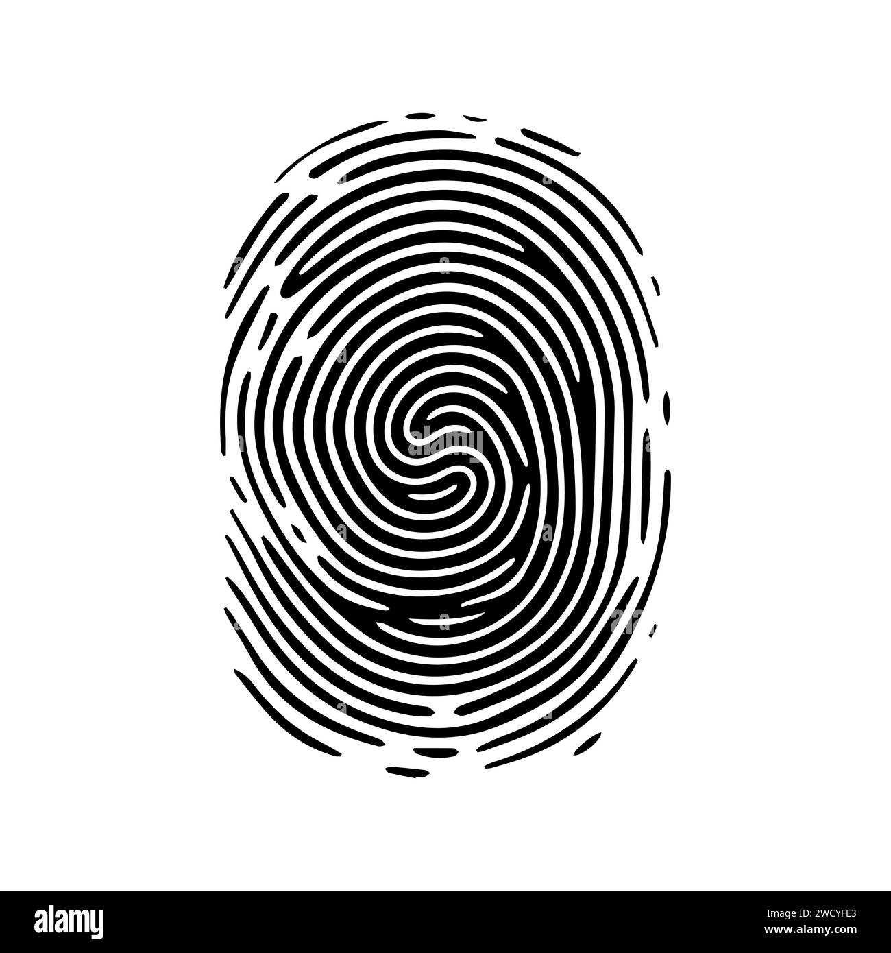 Fingerprint pattern, clear lines and swirls. Human thumbprint. Icon, pictogram, logo. Vector isolated on a white background. Security concept. Black and white illustration Stock Vector