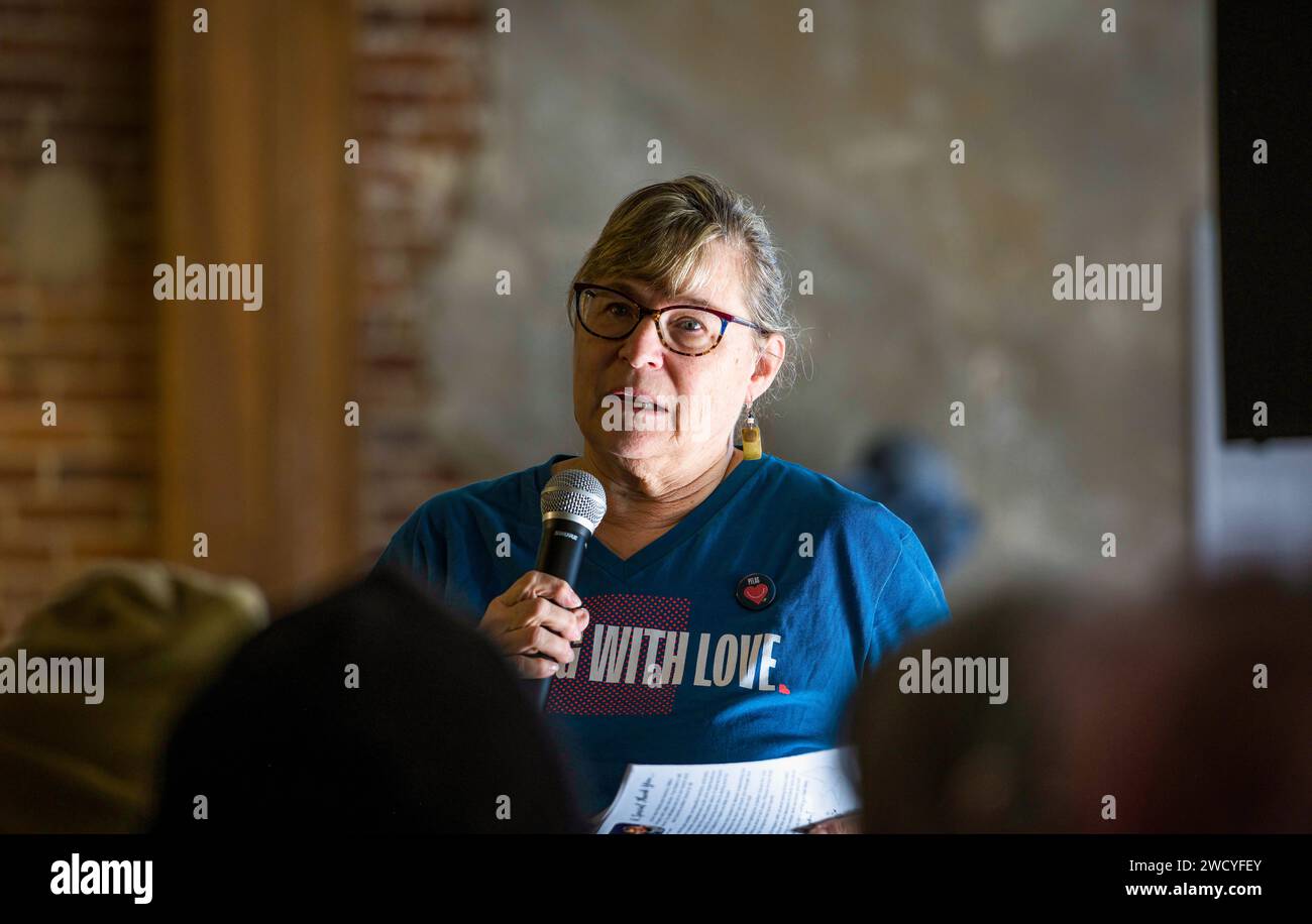 LGBTIQ activist Daniella Zimmerman speaks as part of a free public Dr. Martin Luther King, Jr. holiday event held at the General Gomez Center. Stock Photo