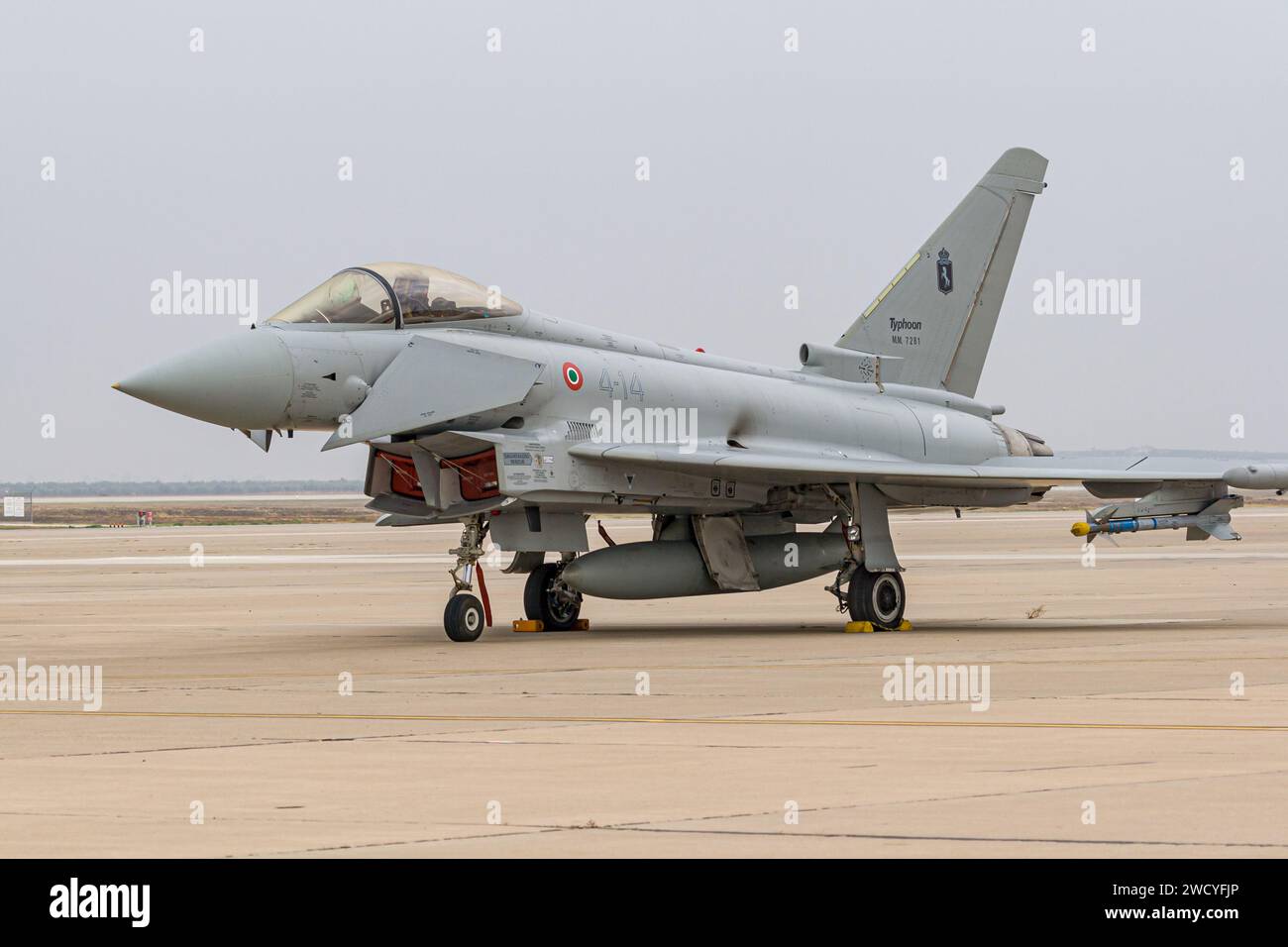 MORÓN DE LA FRONTERA, SPAIN-SEP 22: Aircraft Eurofighter Typhoon C-16 taking part in a exhibition on the open day of the airbase of Morón on September Stock Photo