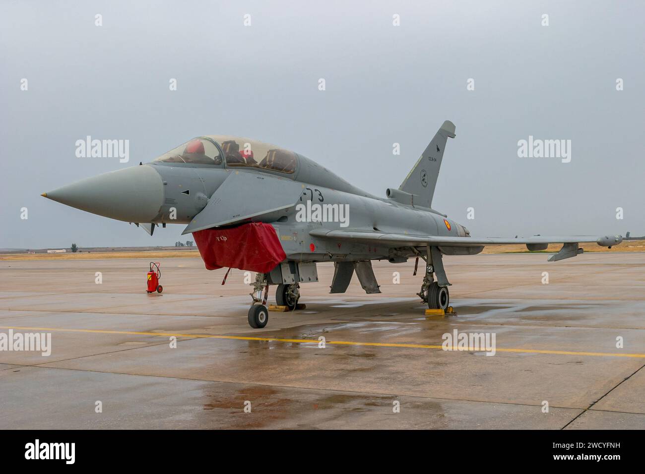 MORÓN DE LA FRONTERA, SPAIN-OCT 09: Aircraft Eurofighter Typhoon C-16 taking part in a exhibition on the open day of the airbase of Morón on October 0 Stock Photo