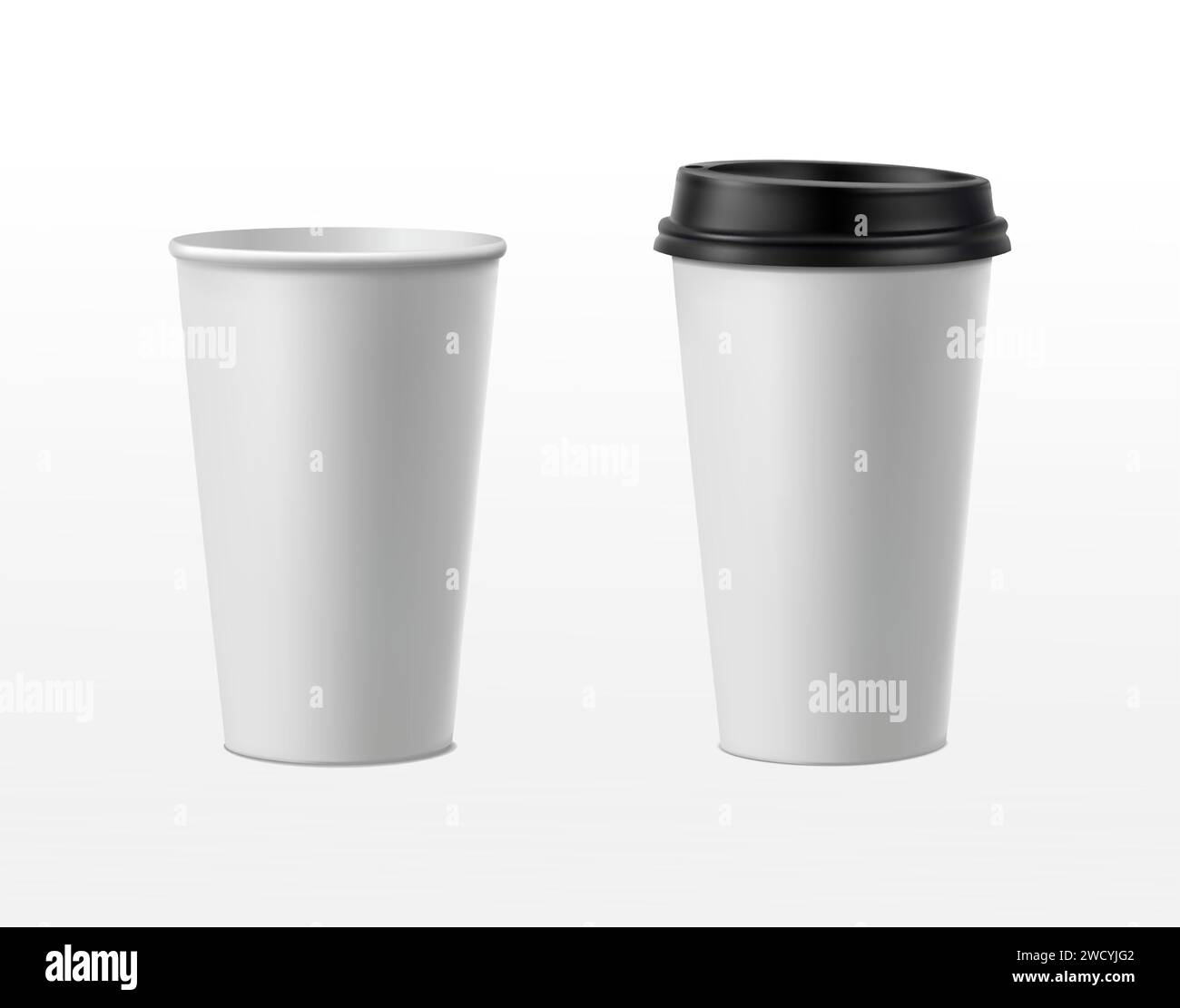 3d realistic vector icon illustration. Paper coffee cup with black lid ...