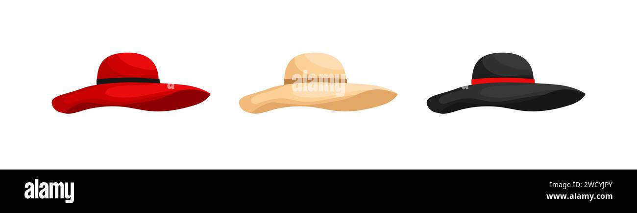 Womens wide brimmed hats set Stock Vector
