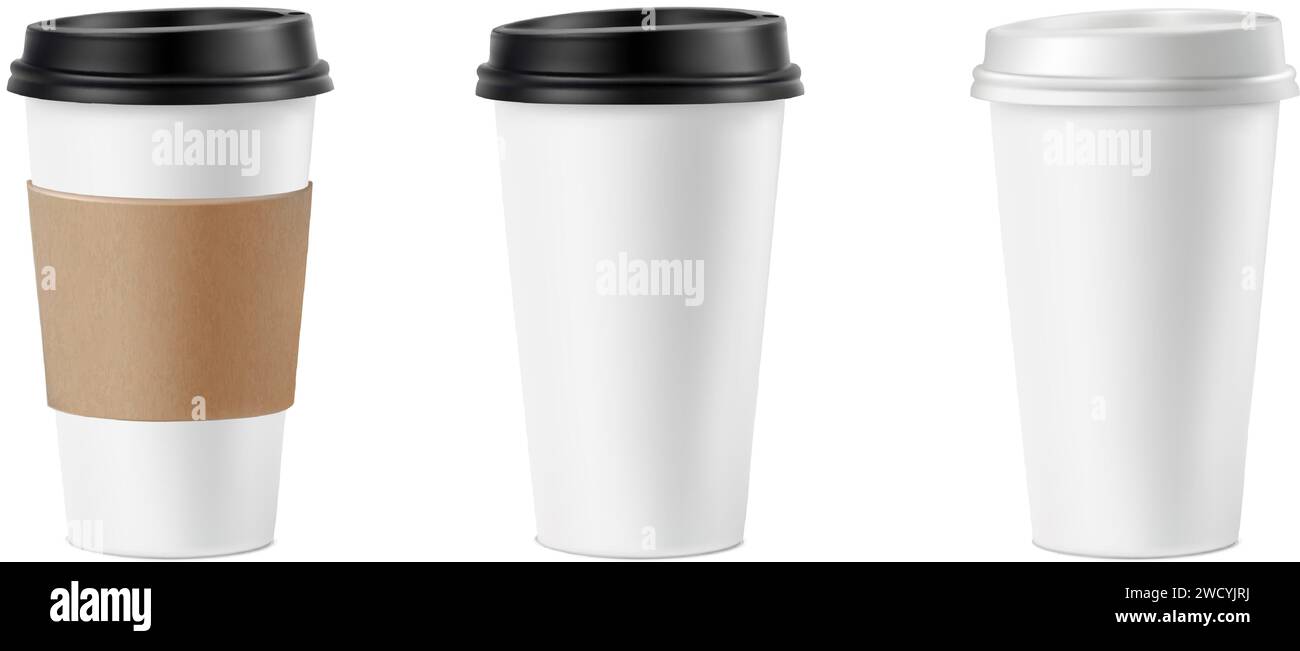 3d realistic vector icon illustration. White paper coffee cup with ...