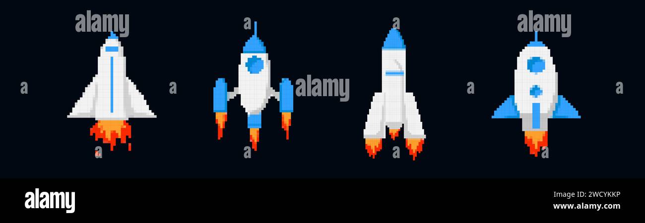 Pixel spaceships and rockets set Stock Vector Image & Art - Alamy