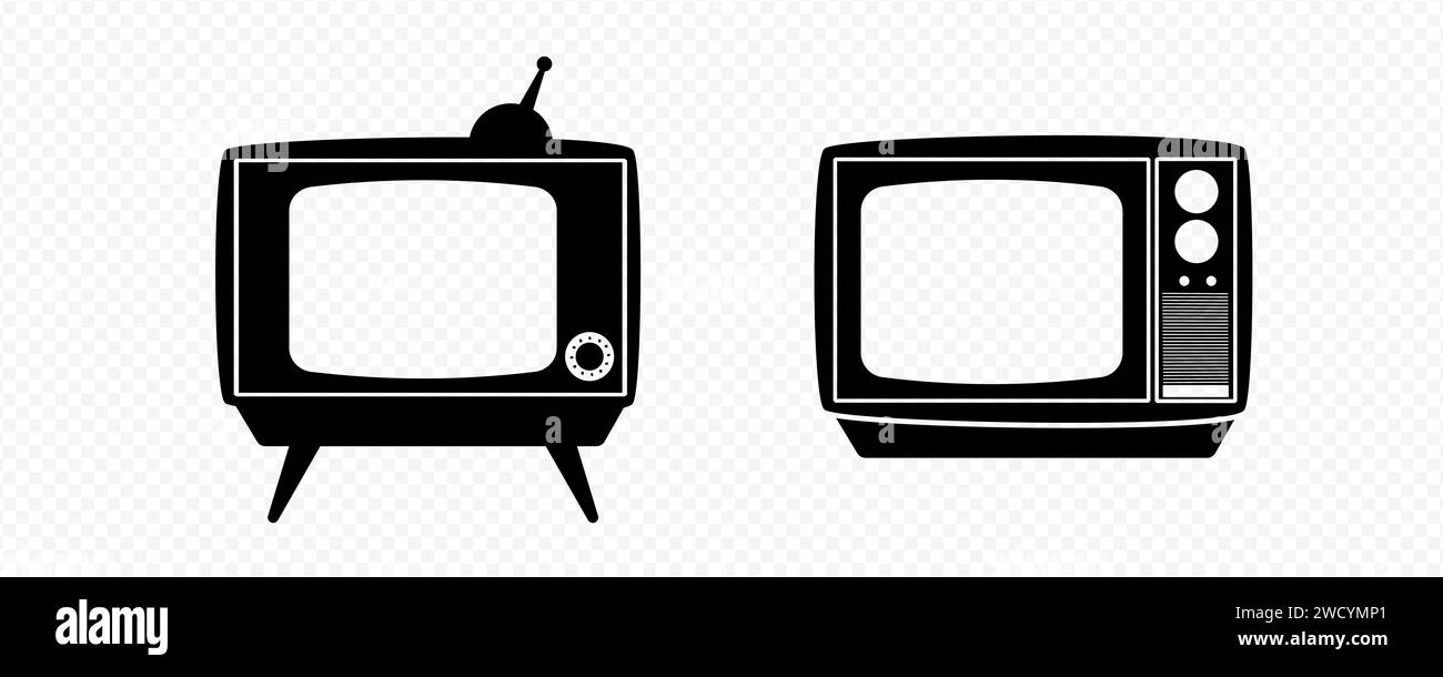 Old tv template. Vintage equipment with blank screen for video broadcasts Stock Vector