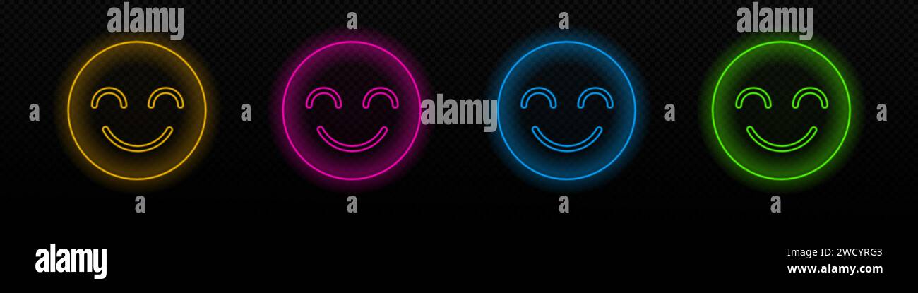 Smile happy neon vector face icon. Smile emoji Stock Vector