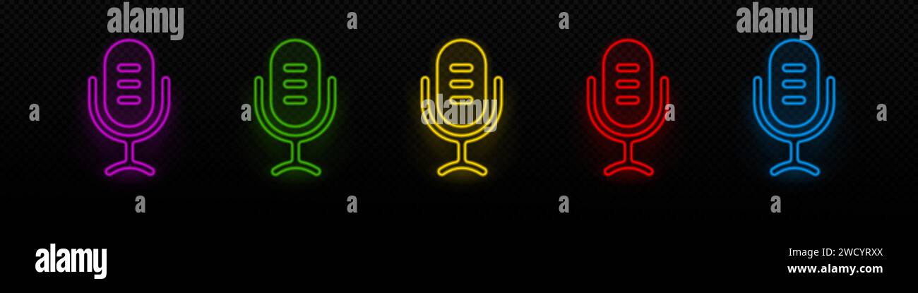 Podcast neon vector icon. Microphone glowing laser symbol Stock Vector