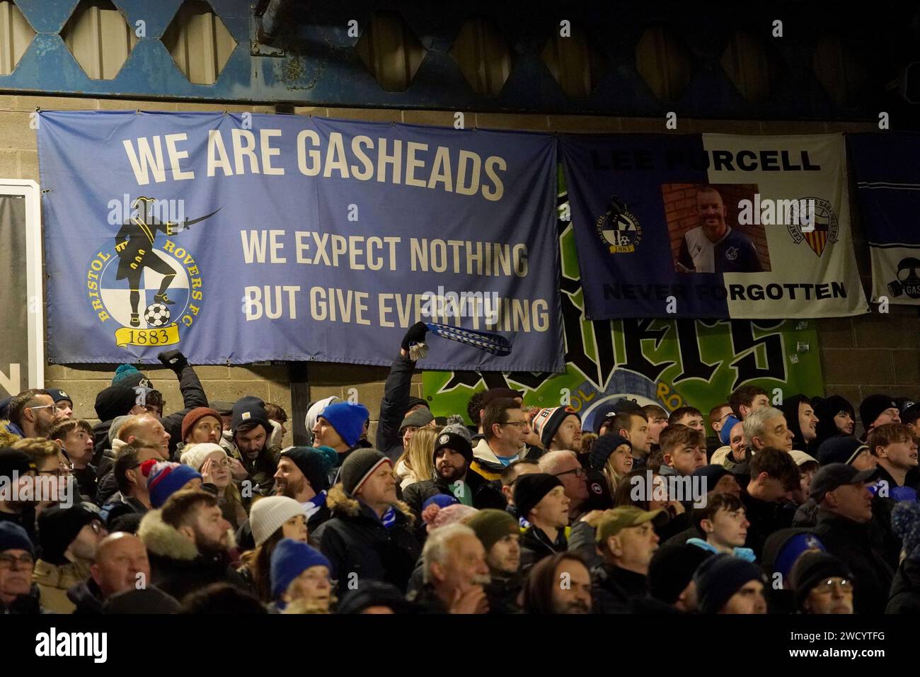 Bristol Rovers fans in the stands during the Emirates FA Cup Third